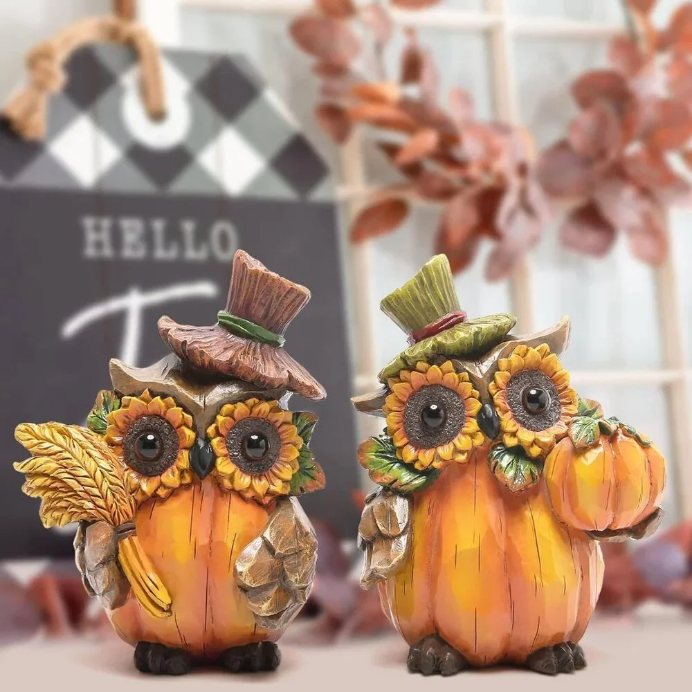 Resin Fall Centerpiece Hodao Owl Sculpture Unique Patented Design 5.5 inch